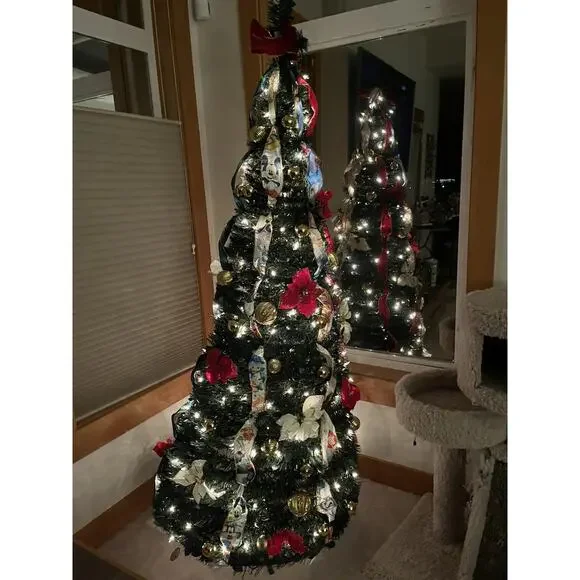 Bradford Exchange Thomas Kinkade Pre Lit Pull Up Christmas Tree Decorated 6ft